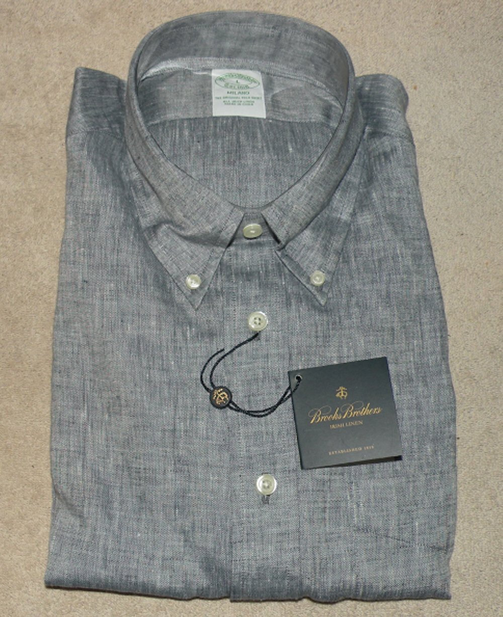 Brooks Brothers Men’s Large Irish Linen LS Button Shirt Gray Milano NWT